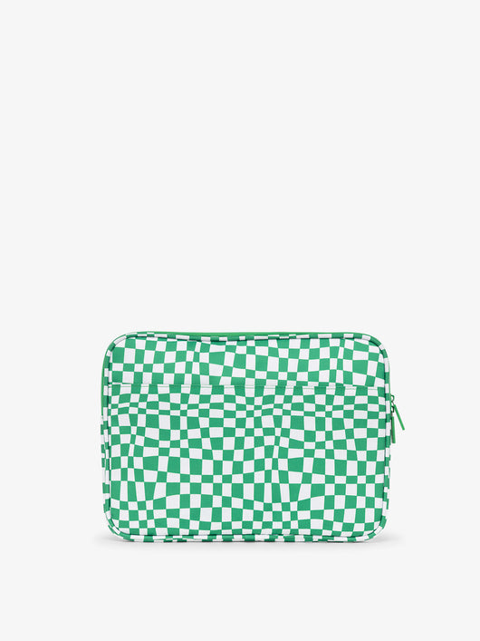 CALPAK 13-14 Inch padded Laptop sleeve for school in green checkerboard pattern; ALP2213-GREEN-CHECKERBOARD