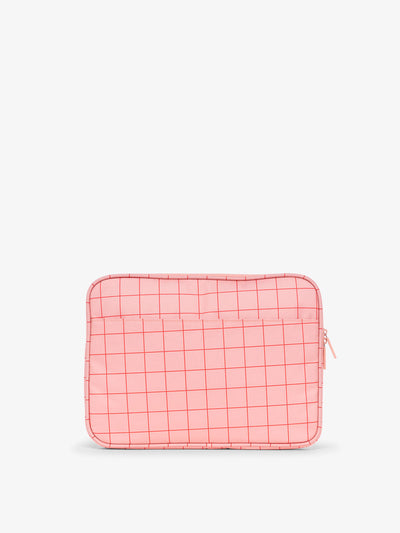 CALPAK 13-14 Inch padded Laptop sleeve for school in pink grid pattern; ALP2213-PINK-GRID