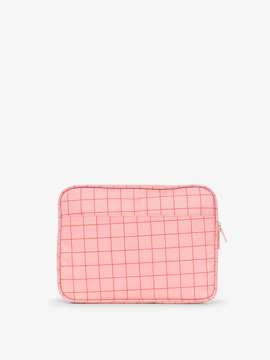 CALPAK 13-14 Inch padded Laptop sleeve for school in pink grid pattern; ALP2213-PINK-GRID
