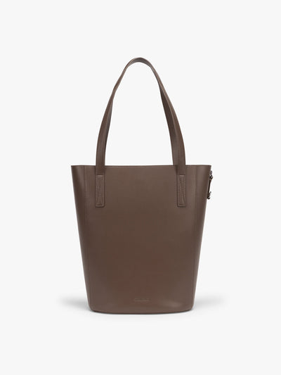 CALPAK Haven 14 inch Laptop Bucket Bag in dark brown Espresso front view; ABU2501-ESPRESSO