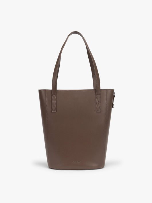 CALPAK Haven 14 inch Laptop Bucket Bag in dark brown Espresso front view; ABU2501-ESPRESSO
