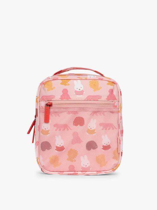Pink organizer with Miffy and zoo animals print for the CALPAK Everything Cube; ACE2401-MIFFY-PINK-ZOO-TRIP