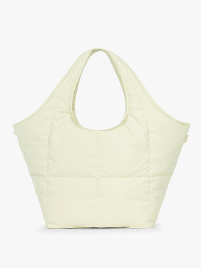 CALPAK Luka Everything Laptop Tote in light green Celadon with shoulder strap on a white background; AET2601-CELADON