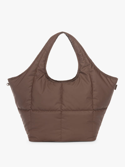 CALPAK Luka Everything Laptop tote in brown Walnut with shoulder strap on a white background; AET2601-WALNUT