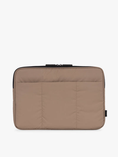 CALPAK Luka Padded Laptop Sleeve in brown Chocolate with puffy exterior; ALD2501-CHOCOLATE