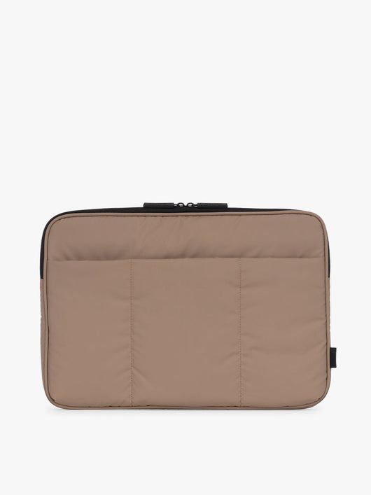 CALPAK Luka Padded Laptop Sleeve in brown Chocolate with puffy exterior; ALD2501-CHOCOLATE
