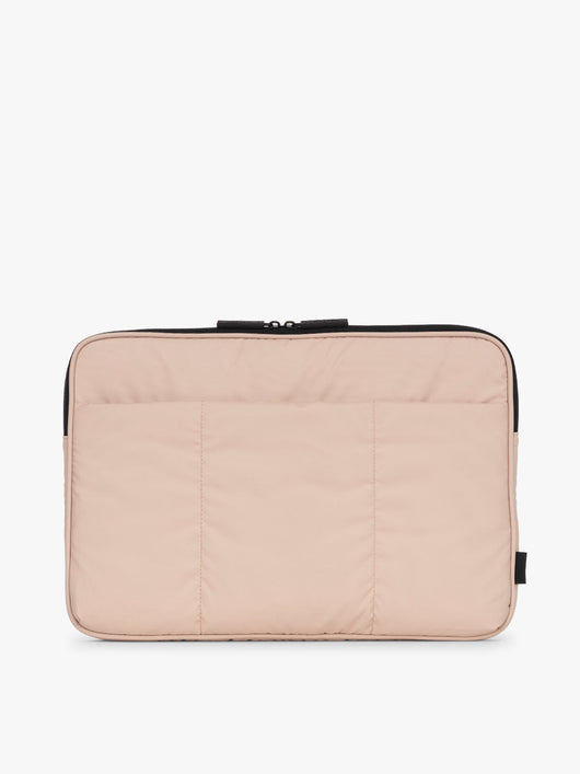 CALPAK Luka 17-in Padded Laptop Sleeve in light pink Rose Quartz with puffy exterior; ALD2501-ROSE-QUARTZ