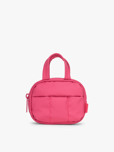CALPAK Luka Duffel ZIp Bag Charm in bright pink Dragonfruit on a white background; ALK2501-DRAGONFRUIT