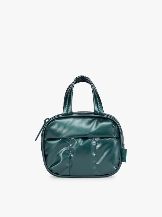 CALPAK Luka Duffel Zip Bag Charm in dark green shiny Glazed Kale ; ALK2501-GLAZED-KALE