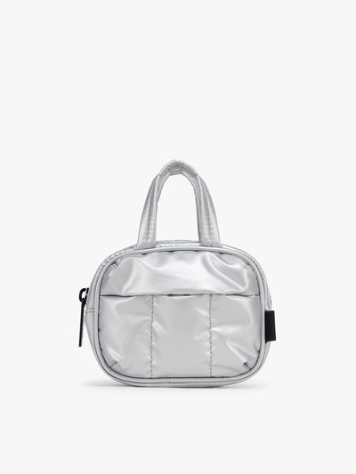 CALPAK Luka Duffel Key Pouch in SIlver on a white background; ALK2501-SILVER