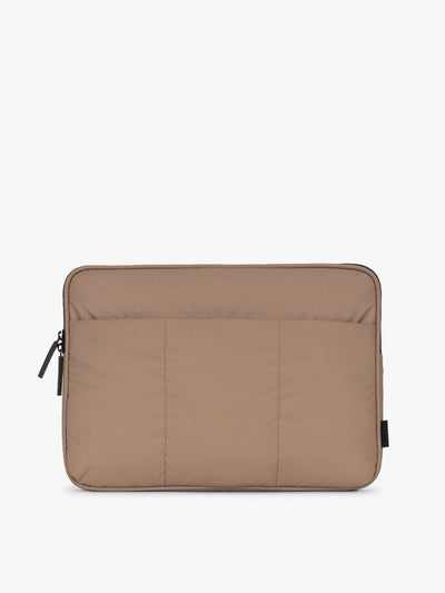 CALPAK Luka 14" Padded Laptop Sleeve with soft, puffy exterior in chocolate; ALL2401-CHOCOLATE