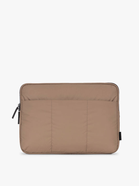 CALPAK Luka 14" Padded Laptop Sleeve with soft, puffy exterior in chocolate; ALL2401-CHOCOLATE