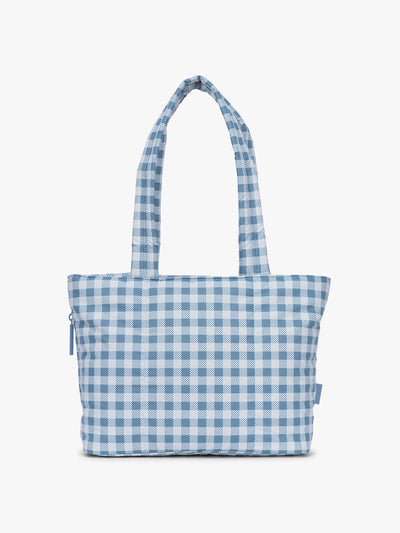 CALPAK Luka Mini Tote in white and blue gingham pattern in French Blue Gingham ; ALM2401-FRENCH-BLUE-GINGHAM