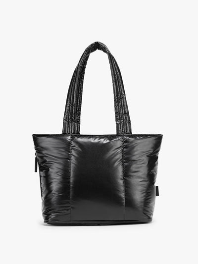 CALPAK Luka Mini Tote in shiny Glazed Black on a white background; ALM2401-GLAZED-BLACK