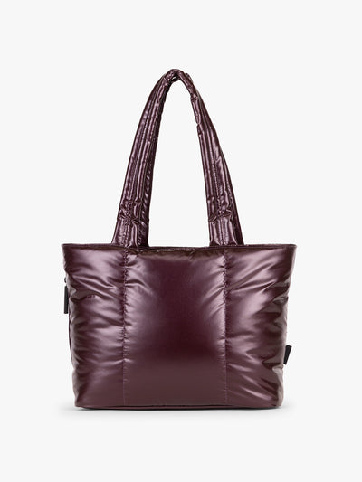 CALPAK Luka Mini Tote in shiny maroon Glazed Dark Cherry on a white background; ALM2401-GLAZED-DARK-CHERRY
