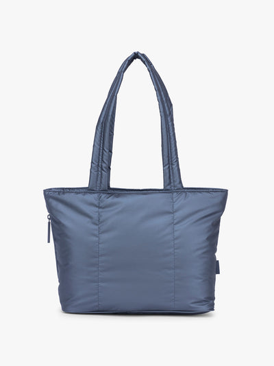 CALPAK Luka Mini Tote in metallic dark blue material in Metallic Indigo; ALM2401-METALLIC-INDIGO