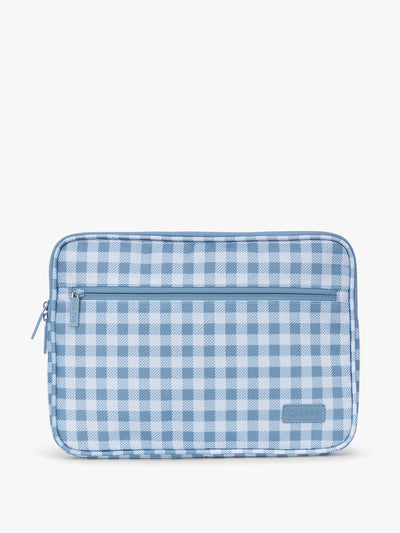 CALPAK Padded Laptop Sleeve 13" in white and blue gingham print in French Blue Gingham; ALP2213-FRENCH-BLUE-GINGHAM
