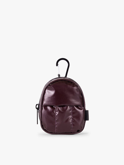 CALPAK Luka Backpack Key Pouch in maroon Glazed Dark Cherry on a white background; AMB2201-GLAZED-DARK-CHERRY