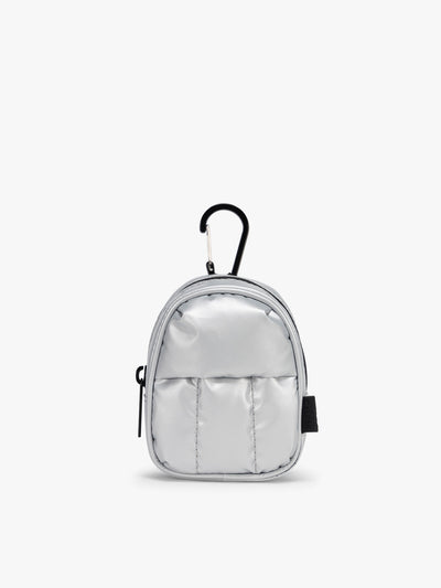 CALPAK Luka Backpack Key Pouch in Silver on a white background; AMB2201-SILVER