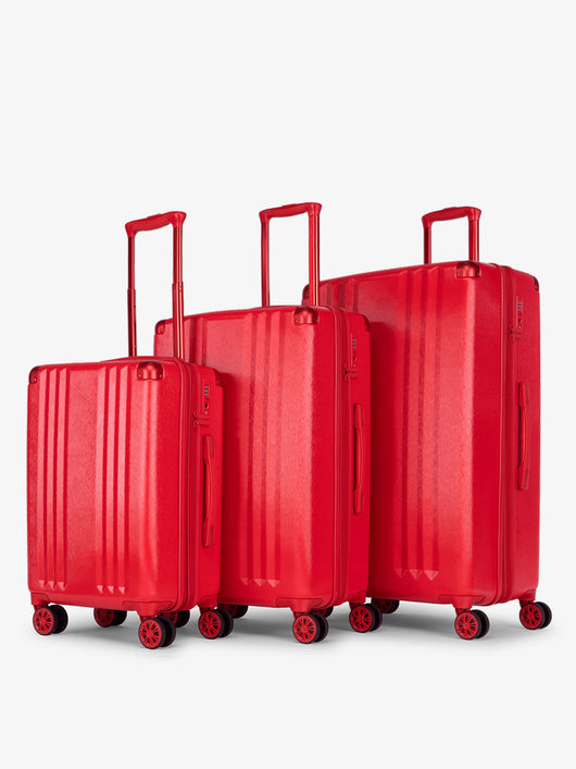 Ambeur 3 piece lightweight durable copper hard shell luggage set with carry-on, medium luggage and large luggage in metallic red; LAM3000-METALLIC-RED