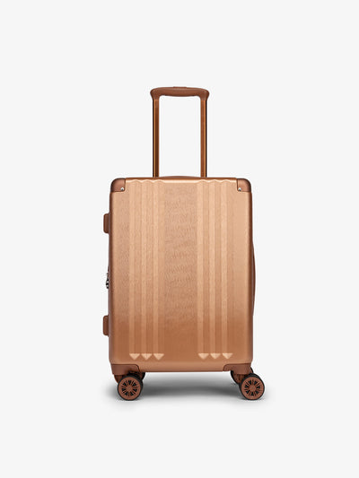 Front-facing image of CALPAK Ambeur carry-on luggage with 360 spinner wheels in copper; LAM1020-COPPER