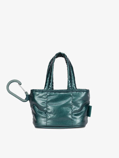CALPAK Luka Tote Zip Bag Charm in dark green shiny Glazed Kale with clip; AMT2601-GLAZED-KALE