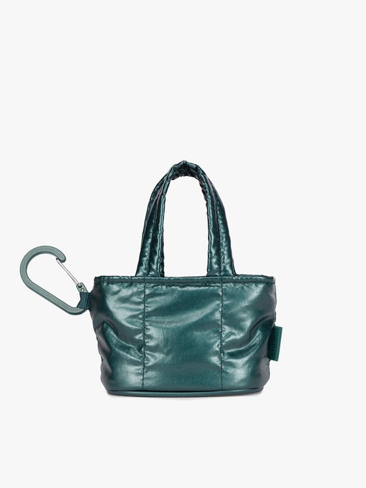 CALPAK Luka Tote Zip Bag Charm in dark green shiny Glazed Kale with clip; AMT2601-GLAZED-KALE