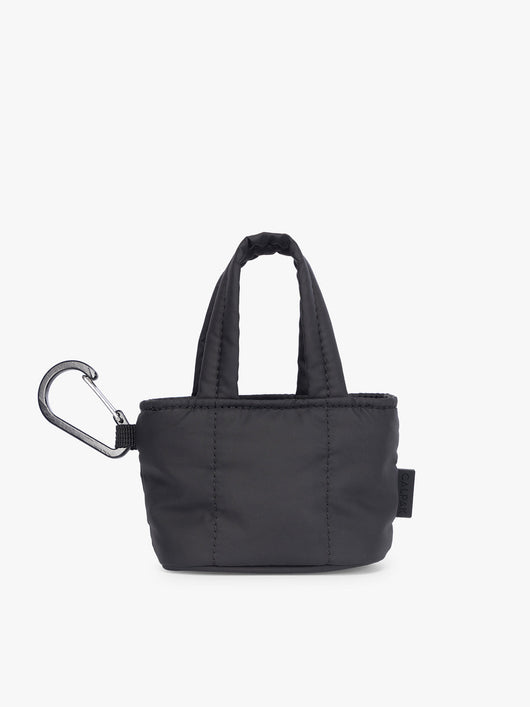 CALPAK Luka Tote Zip Bag Charm in Matte Black with carabiner; AMT2601-MATTE-BLACK