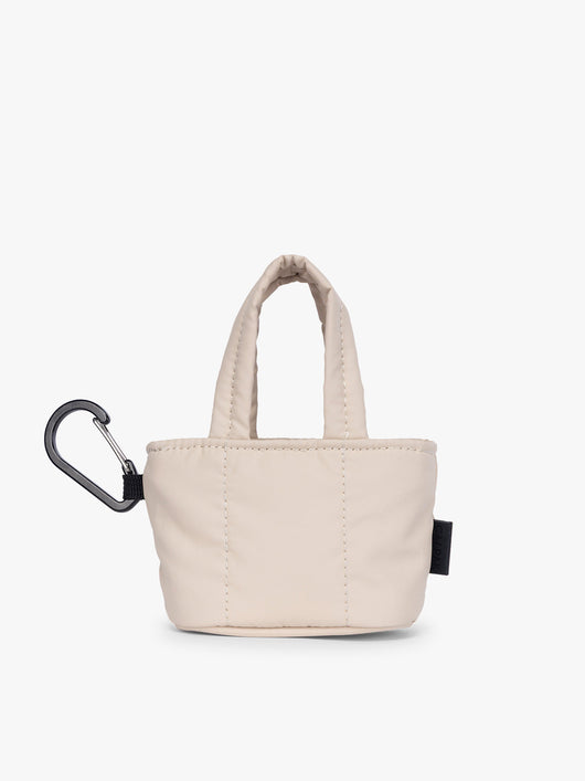 CALPAK Luka Tote Zip Bag Charm in off-white Oatmeal with carabiner; AMT2601-OATMEAL