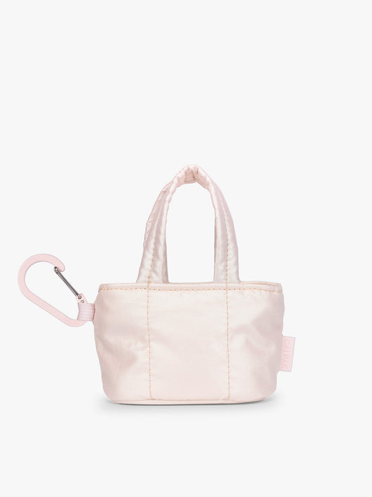 CALPAK Luka Tote Zip Bag Charm in light pink Pearlescent with clip; AMT2601-PEARLESCENT