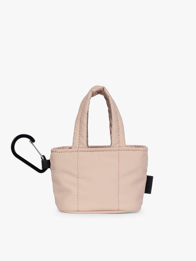 CALPAK Luka Tote Zip Bag Charm in light pink Rose Quartz  with carabiner; AMT2601-ROSE-QUARTZ