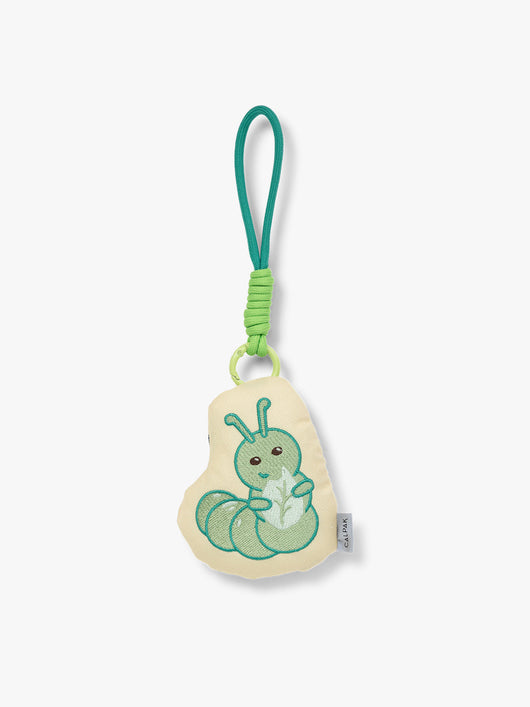 Children's CALPAK Pluffy keychain with a caterpillar design on a white background; APLF2501-CATERPILLAR
