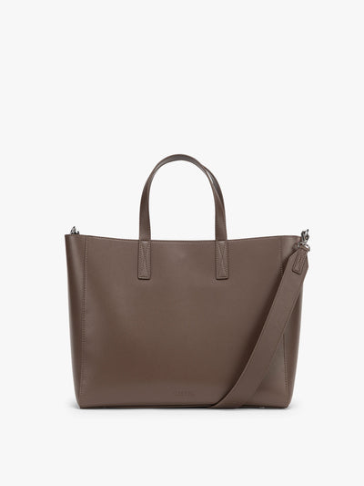 CALPAK Haven 15 inch Laptop Tote in dark brown Espresso front view; ATS2501-ESPRESSO