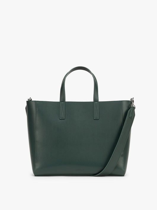 CALPAK Haven 15 inch Laptop Tote in dark green Forest front view; ATS2501-FOREST