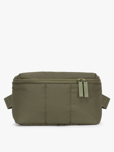CALPAK Luka Belt Bag in dark green Pine front view; BB1901-PINE