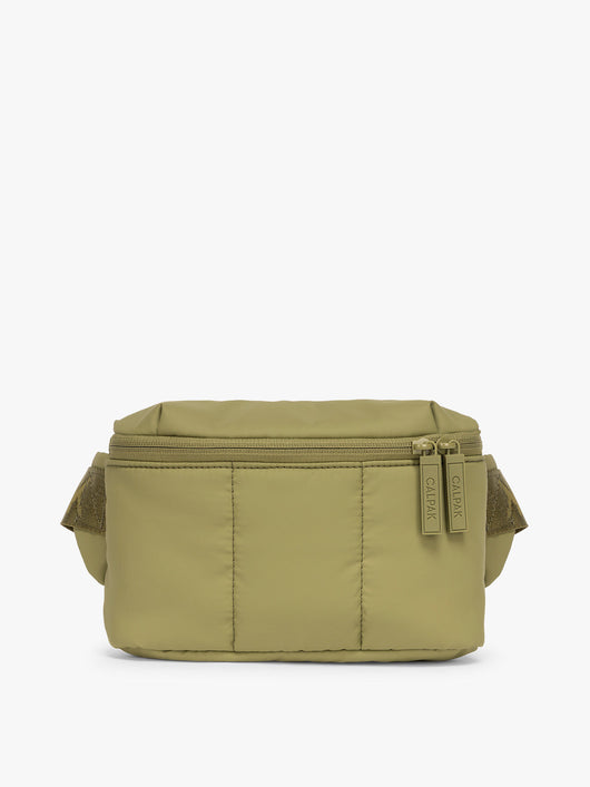 CALPAK Luka Mini Belt Bag in dark green Pistachio on white background; BBM2201-PISTACHIO