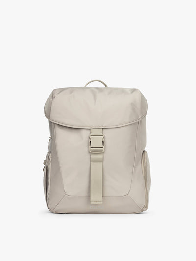 CALPAK Fit Gym Backpack in beige Greige front view with white background; BPF2601-GREIGE