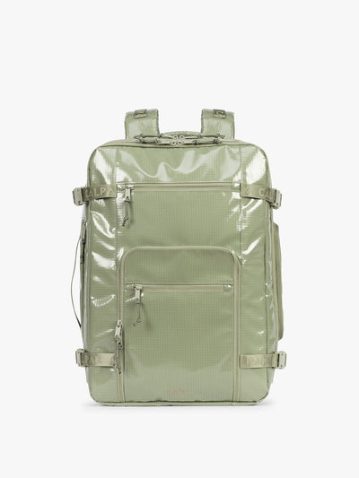 CALPAK Terra 35L Laptop Backpack Duffel in olive green Juniper on a white background; BPTL2601-JUNIPER