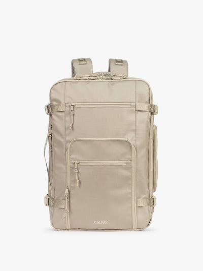 CALPAK Terra 35L Laptop Backpack Duffel in beige Stone on a white background; BPTL2601-STONE