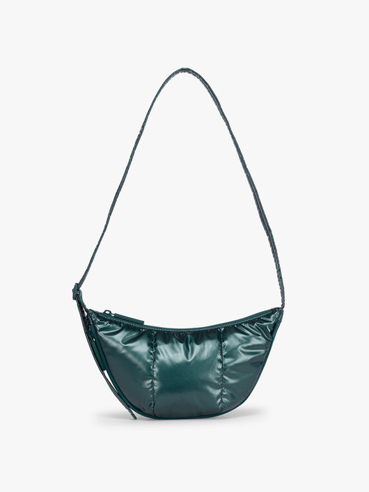 CALPAK Luka Crescent Bag in dark green shiny Kale; CBL2601-GLAZED-KALE