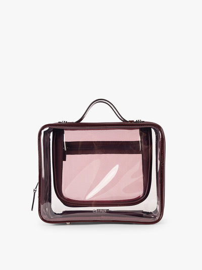 CALPAK Large Clear Cosmetics Case in maroon Glazed Dark Cherry; CCC2001-GLAZED-DARK-CHERRY
