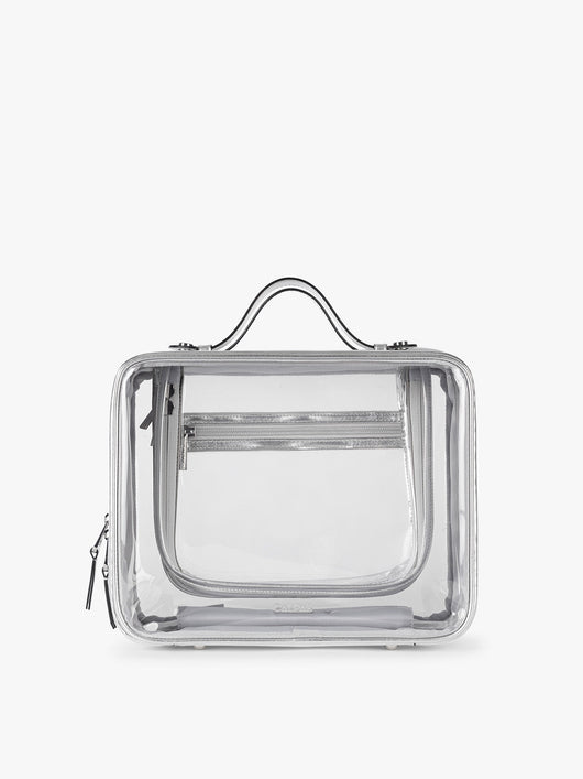 CALPAK Large Clear Cosmetics Case in Silver; CCC2001-SILVER