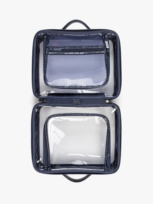 Large Clear Cosmetics Case in Croc-Embossed