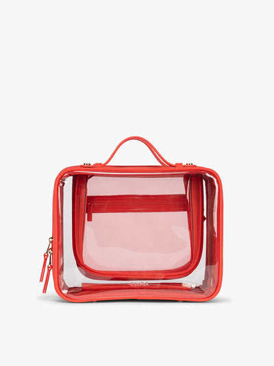 CALPAK Large Clear Cosmetic Case in red Tomato; CCC2001-TOMATO