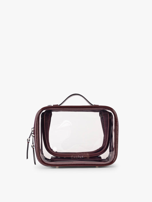 CALPAK Small Clear Cosmetic case in maroon Glazed Dark Cherry; CCM2001-GLAZED-DARK-CHERRY