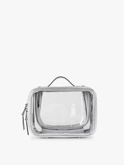CALPAK Small Clear Cosmetic case in Silver; CCM2001-SILVER