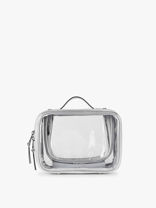 CALPAK Small Clear Cosmetic case in Silver; CCM2001-SILVER