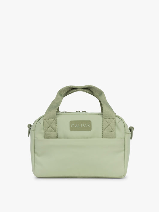 CALPAK Connect Crossbody Bag in light green Meadow with a visible brand logo on a white background; CCN2501-MEADOW