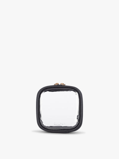 CALPAK Tiny Clear Cosmetic Case in Black front view; CCT2501-BLACK