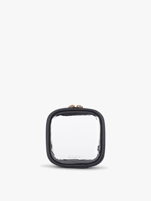 CALPAK Tiny Clear Cosmetic Case in Black front view; CCT2501-BLACK
